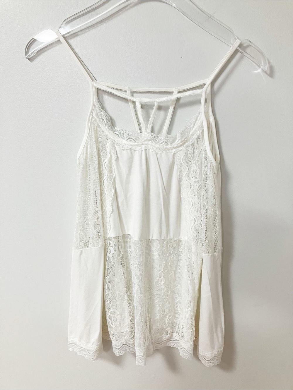 POL | White Lace Patchwork Tank Top M Boho Coquette Festival Fairy Whimsical Y2K